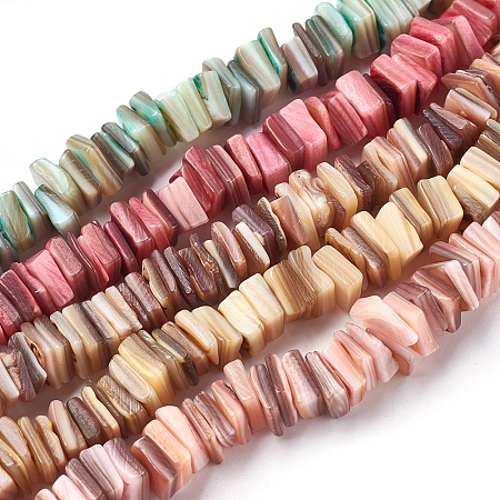 Honeyhandy Freshwater Shell Beads Strands, Dyed, Square Heishi Beads, Mixed Color, 8~9x7.5~8x1~4mm, Hole: 0.5mm, 15.2~15.3 inch(38.5~39cm)