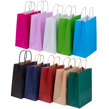 BENECREAT 30 Pack Kraft Paper Gift Bags with 10 Assorted Color(8.25x4.35x10.5) for Birthday Wedding Parties, Holidays and Other Occasions