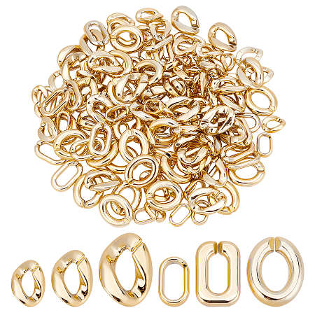 SUPERFINDINGS 180Pcs 6 Style  CCB Plastic Linking Rings, Quick Link Connectors, For Jewelry Chains Making, Twist & Oval, Golden, 18.5~28.5x12~20x4~6mm, 30pcs/style