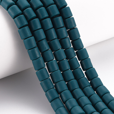 Honeyhandy Polymer Clay Bead Strands, Column, Teal, 5~7x6mm, Hole: 1.5~2mm, about 61~69pcs/strand, 15.74 inch