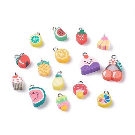ARRICRAFT Handmade Polymer Clay Pendants and Beads, Mixed Shapes, Mixed Color, 7~22x8~14.5x3.5~5mm, Hole: 2mm