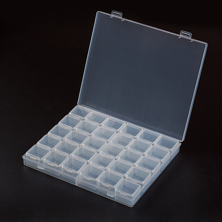 Honeyhandy Plastic Bead Containers, Flip Top Bead Storage, Removable, 30 Compartments, Rectangle, Clear, 20.8x18x2.7cm, Compartments: about 3.3x3.4x2.35cm, 30 Compartments/box