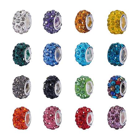 ARRICRAFT 100 Pcs Alloy Rhinestone Round European Beads with Large Hole Rondelle Dangle Charms Sets 12x7mm fit Snake Style Charm Bracelets Blue
