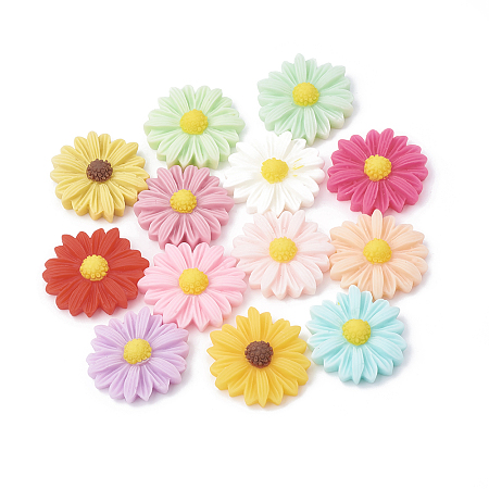 Honeyhandy Resin Cabochons, Flower/Daisy, Mixed Color, 23x22x7mm