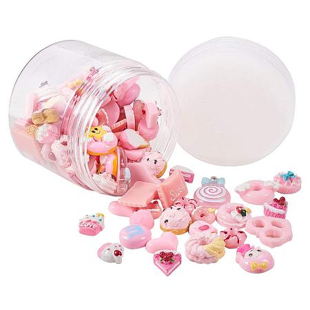 PandaHall Elite About 100pcs Pink Mixed Shape Candy & Cake Resin Flatback Cabochons for DIY Scrapbooking Craft Jewelry Making