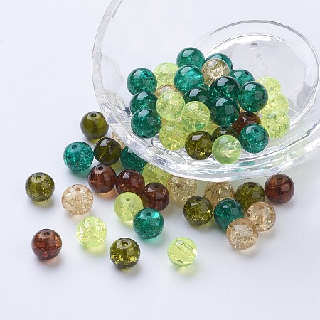 Arricraft Baking Painted Crackle Glass Beads, Choc-Mint Mix, Round, Mixed Color, 8~8.5x7.5~8mm, Hole: 1mm, about 100pcs/bag