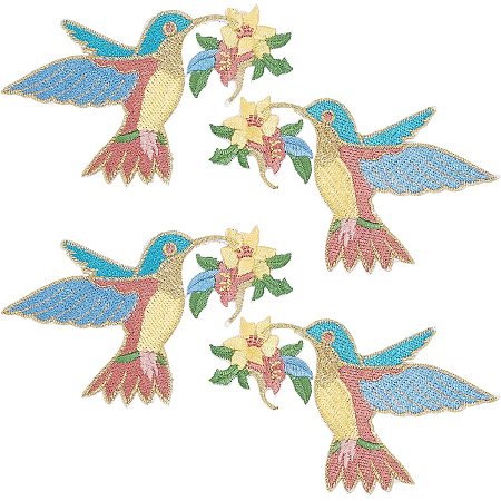GORGECRAFT 2 Style 2 Pair Hummingbird Embroidered Applique Sew on Patches with Adhesive Back for Clothes Neckline Embellishment Trimming