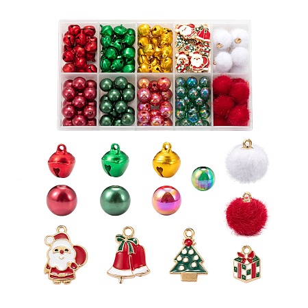 ARRICRAFT DIY Christmas Theme Ornaments Making Kits, 75Pcs Round Acrylic Beads and Aluminum & Alloy Bell Charms, 28Pcs Alloy Enamel Pendants, Mixed Color, 14x11.5x10mm, Hole: 2mm