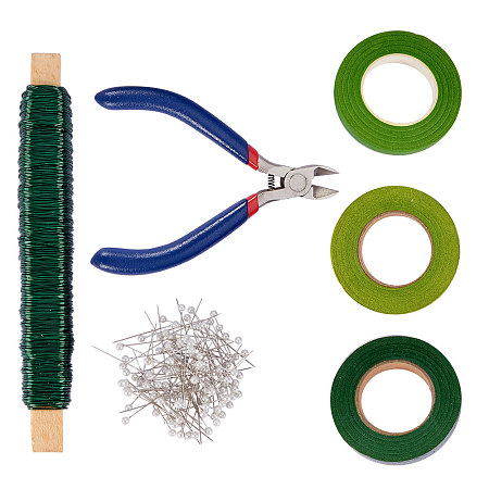 PandaHall Elite Floral Arrangement Tool Kit, Wire Cutter, 22 Gauge Floral Paddle Wire, 1/2 Green Floral Tapes and 100 Pieces Ball Head Pins for Bouquet Stem Wrap Florist