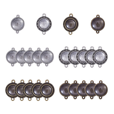 PandaHall Elite 32 pcs 2 Styles 14 16mm Tibetan Style Alloy Bezel Pendant Blanks Pendant Trays with 32 pcs 14 16mm Clear Glass Cabochons Dome Tiles Double Holes Blanks for Earring Bracelet Jewelry Making
