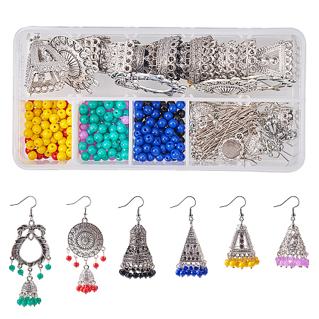 SUNNYCLUE 630+ pcs DIY 6 Pairs Traditional Ethnic Indian Jhumka Jhumki Dangle Earrings Making Kit Jewelry Making Kit Supplies for Beginners