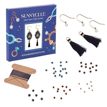 SUNNYCLUE 1 Pair Miyuki Seed Beads Beaded Long Tassel Dangle Earring Making Starter Kit Chandelier Jewelry Craft Kits Women Girls, Black