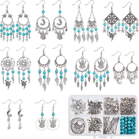 SUNNYCLUE 1 Box DIY 10 Pairs Angel Charms Fairy Charm Boho Style Chandelier Charms Earring Making Kit Feather Star Dream Catcher Charms for Jewelry Making Kits Adult Women DIY Craft Beginner Supplies
