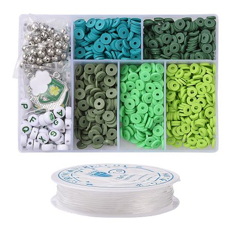DIY Saint Patrick's Day Polymer Clay Beads Bracelet Making kit, Dark Olive Green, 6x1mm, Hole: 2mm