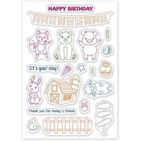 GLOBLELAND Farm Animals Clear Stamps with Bear Rabbit Sheep Shape for Card Making DIY Scrapbooking Photo Album Decoration Paper Craft,6.3x4.3Inches