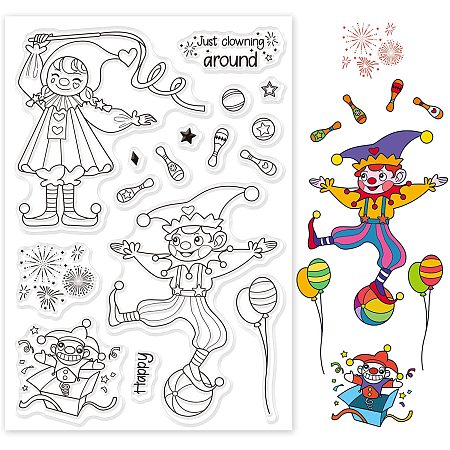 GLOBLELAND Circus and Clowns Silicone Clear Stamps Transparent Stamps for Festival Birthday Cards Making DIY Scrapbooking Photo Album Decoration Paper Craft