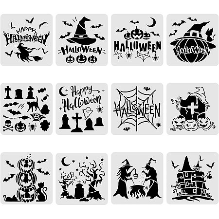 BENECREAT 12PCS Halloween Themed Pattern Plastic Drawing Templates 12x12