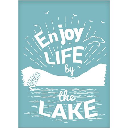 OLYCRAFT Silk Screen Printing Stencil Self-Adhesive Silk Screen Mesh Transfer, Christmas Theme Sign Mesh Transfers for T-Shirt Pillow Fabric Painting, Reusable and Washable- Enjoy Life by The Lake