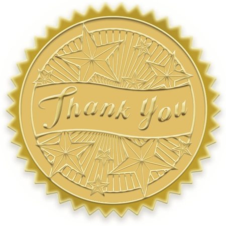 BENECREAT 100 Packs Thank You Embossed Gold Foil Stickers Star Certificate Seals 5x5cm/2x2