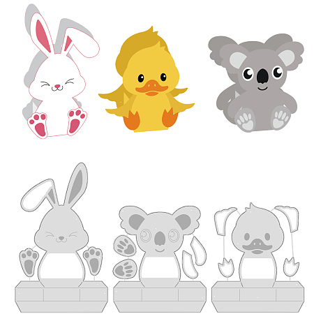 BENECREAT 3 Style 3D Animals Box Die Cut, Vintage Bunny Duck Koala Embossing Gift Box Template for Making Stencils, or Layered to Produce a Atunning 3D Effect