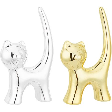 FINGERINSPIRE Silver & Gold Elephant Ring Holder 2 Pcs 2.3x1x4 inch/58.5x24x104mm Porcelain Cat Home Display Decorations for Jewelry Display Great Birthday Wedding Festival Gifts