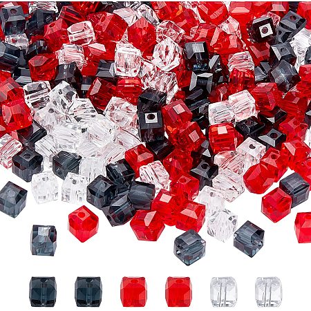 arricraft About 280 Pcs Crystal Faceted Glass Beads, 3 Colors Crystal Cube Beads Square Glass Loose Beads for Jewelry Bracelets Necklaces Making
