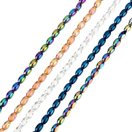 SUPERFINDINGS 10 Strands 2 Style Electroplate Glass Beads Strands 15Inch Totally 480pcs Oval Glass Beads 6.5x4.5mm AB Color Plated Spacer Beads Assortments for Jewelry Making