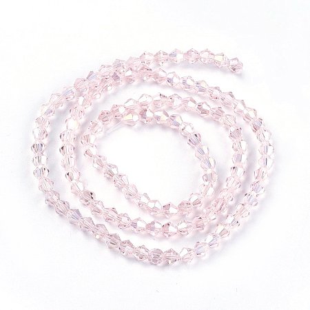 NBEADS 10 Strands AB Color Plated Faceted Bicone MistyRose Glass Beads Strands With 4x4mm,Hole: 1mm,About 118pcs/strand