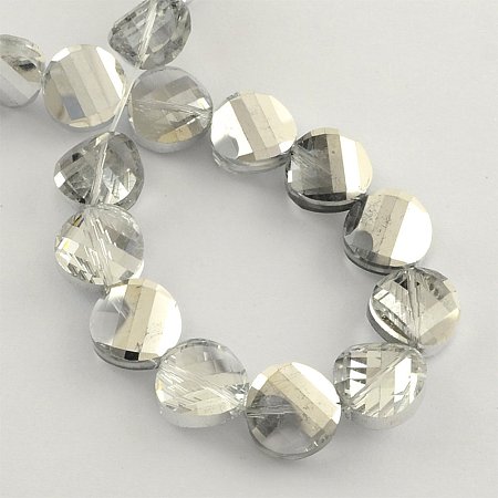 NBEADS 40pcs/bag Half Plated Faceted Flat Round Silver Glass Beads with 13x6.5mm,Hole:1.5mm