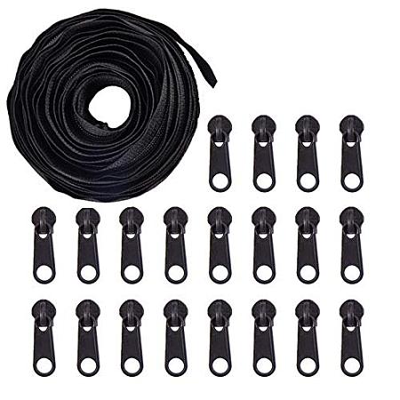 BENECREAT 11 Yards #5 Plastic Zipper with 20PCS Ring Sliders Heavy Duty Zippers Replacement for DIY Sewing Tailor Crafts Bags Tents - 1.2