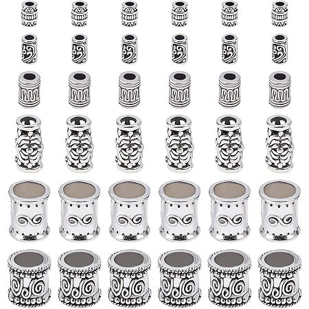 CHGCRAFT 60Pcs Tibetan Antique Column Beads Large Hole Column Metal Beads Spacers Antique Silver Tube Spacer Beads for Jewelry Making