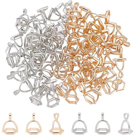 OLYCRAFT 100Pcs 2 Color Bullet Pendant Bails Hexagon Bead Cap Bails Alloy Pinch Bails Gold Silver Bead Cap Bails for Crystal Pendants Necklace Jewelry Making DIY Crafts