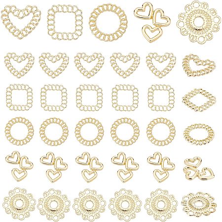 PandaHall Elite 50pcs Filigree Joiners Charms, 5 Styles Flower Hollow Pendants Ring Square Charms Filigree Metal Embellishments Heart Ring Earring Supplies for DIY Bracelet Necklace Jewelry Making