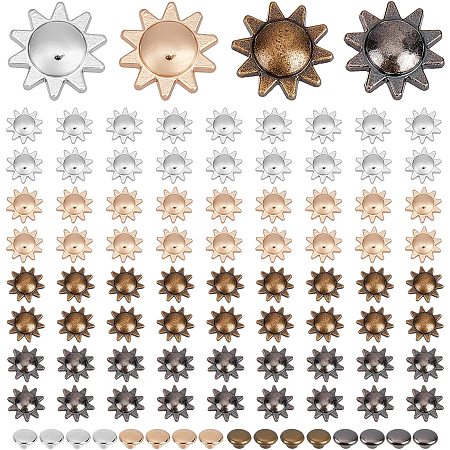 WADORN 80 Sets 12mm Leather Rivets Studs, 4 Colors Double Cap Rivet Sunflower Shaped Rivets Tubular Metal Studs for Leather Craft Clothing Belts Dog Collar Shoes Bags DIY Accessories