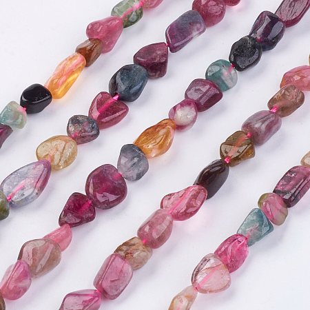 Honeyhandy Natural Tourmaline Beads Strands, Nuggets, 2~11x4~8x2~4mm, Hole: 1mm, about 62pcs/strand, 15.74 inch