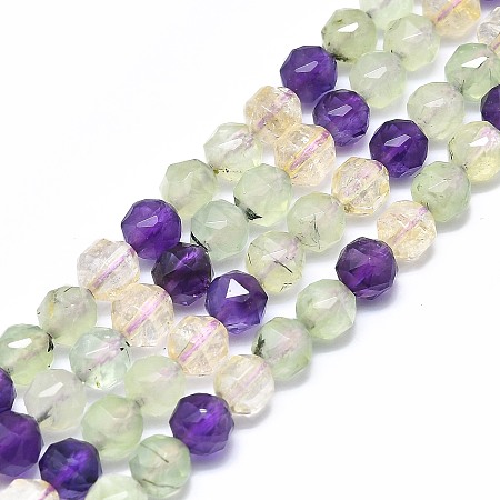 Natural Amethyst & Citrine & Prehnite Beads Strands, Faceted, Round, 8mm, Hole: 1.2mm, about 46~48pcs/strand, 15.59 inch(39.6cm)