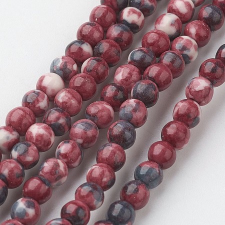 Honeyhandy Natural White Jade Bead Strands, Round, Dyed, Dark Red, 4mm, Hole: 1mm, about 104pcs/strand, 15.7 inch(400mm)