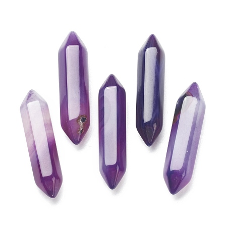 Faceted Bullet Natural Purple Agate Double Terminated Pointed Beads for Wire Wrapped Pendants Making, No Hole/Undrilled, 35~36x8~9x8~9mm