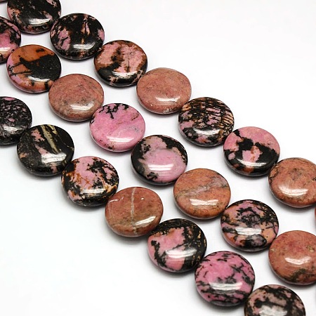 Honeyhandy Natural Flat Round Rhodonite Beads Strands, 20x7~9mm, Hole: 1mm, about 20pcs/strand, 15.74 inch