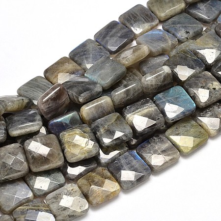 Honeyhandy Natural Labradorite Square Bead Strands, Faceted, 12x12x6mm, Hole: 1mm, about 34pcs/strand, 15.74 inch