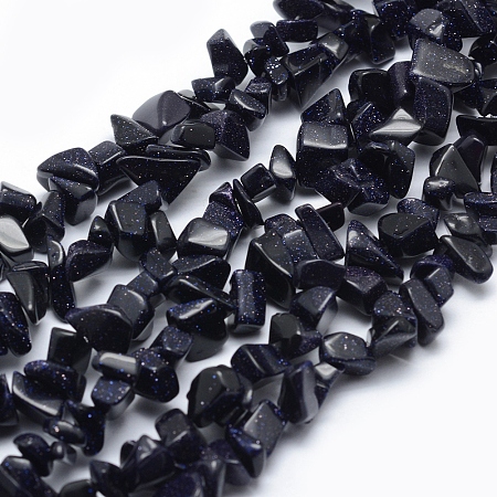 Honeyhandy Synthetic Blue Goldstone Beads Strands, Chip, 5~8mm, Hole: 1mm, about 33 inch(84cm)