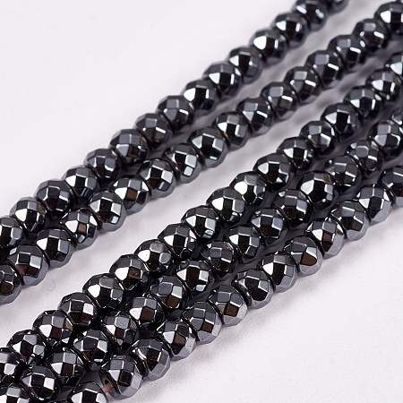 ARRICRAFT Non-Magnetic Synthetic Hematite Beads Strands, Faceted, Black, Round, 3x3mm, Hole: 1mm