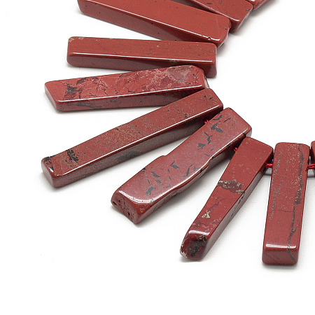 Honeyhandy Natural Red Jasper Beads Strands, Top Drilled Beads, Rectangle, 20~65x7~15x6~10mm, Hole: 2mm, about 30~40pcs/strand, 15.75 inch(40cm)