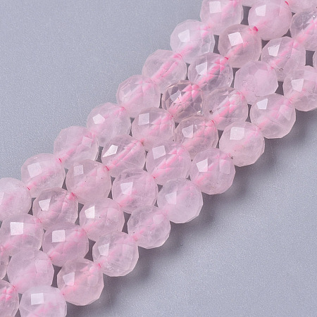 Honeyhandy Natural Rose Quartz Beads Strands, Round, Faceted, 5mm, Hole: 1mm, about 76pcs/strand, 15.35 inch(39cm)