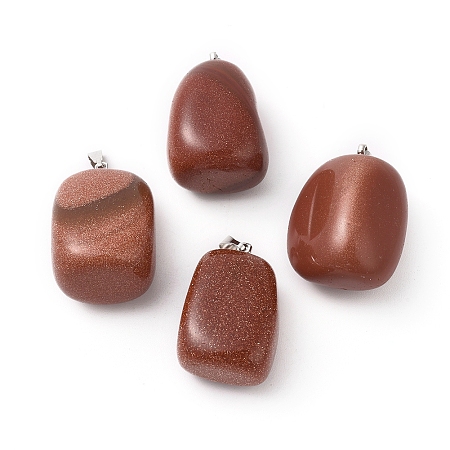 Honeyhandy Synthetic Goldstone Pendants, with Platinum Tone Brass Findings, Nuggets, 23~30x13~22x12~20mm, Hole: 5x3mm