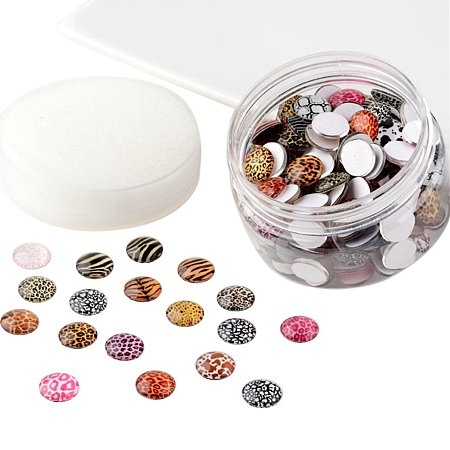 ARRICRAFT 1 Box(about 200pcs) 12mm Mixed Color Printed Half Round/Dome Glass Cabochons for Jewelry Making (Animal Skin)