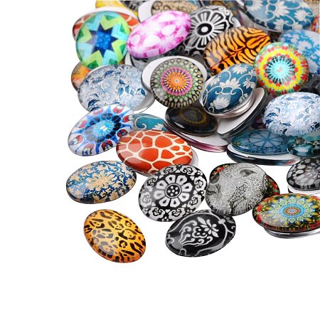 Arricraft 100PCS Mixed Color Mosaic Printed Glass Oval Cabochons, 25x18x6mm