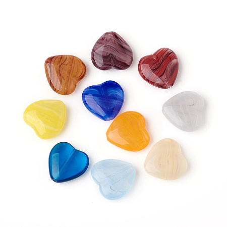 Arricraft Czech Glass Beads, Heart with Strip Pattern, Mixed Color, 15~16x15~16x5~6mm, Hole: 1mm, about 60pcs/bag