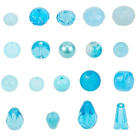 NBEADS 600 Pcs Mixed Transparent Ocean Frosted Glass Beads, 19 Different Types of Imitation Jade Glass Beads Environmental Dye Baking Painted Crackle Beads for Bracelet Necklace DIY Jewelry Making