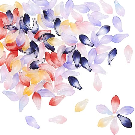 Pandahall Elite 120pcs 6 Color Flower Petal Glass Beads Charms Pendants Two Tone Spray Painted Pendants Beads for DIY Summer Necklace, Bracelet, Earring Jewelry Making
